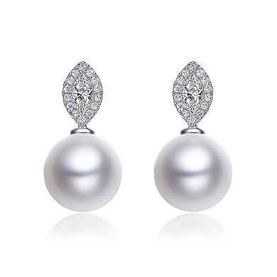 Sterling Silver Freshwater Cultured Pearl & Cubic Zirconia Drop Earrings