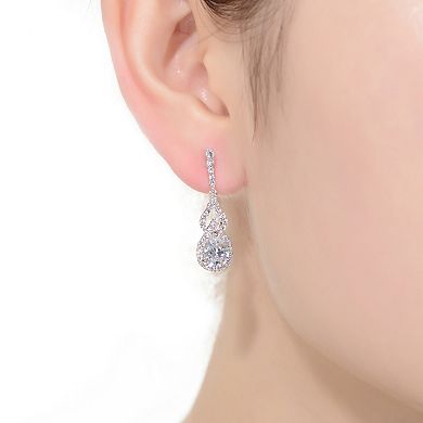 Sterling Silver Cubic Zirconia Halo Open Pear Drop Earrings