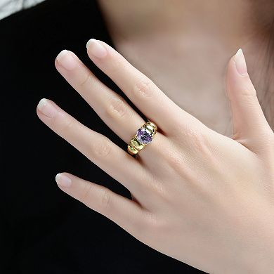 14k Gold Over Sterling Silver Cubic Zirconia Center Design Ring