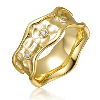 14k Gold over Sterling Silver Cubic Zirconia Modern Textured Ring