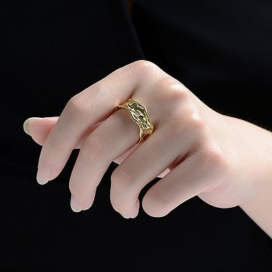 14k Gold over Sterling Silver Cubic Zirconia Modern Textured Ring