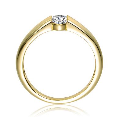 14k Gold over Sterling Silver Simple Cubic Zirconia Solitaire Oval Ring