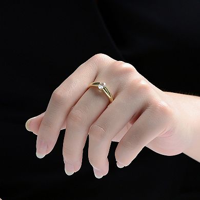 14k Gold over Sterling Silver Simple Cubic Zirconia Solitaire Oval Ring