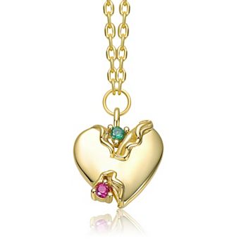 14k Gold over Sterling Silver Cubic Zirconia Broken Heart Pendant Necklace