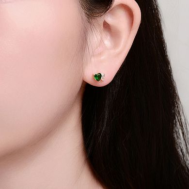 14k Gold over Sterling Silver Cubic Zirconia Heart Stud Earrings