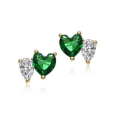 14k Gold over Sterling Silver Cubic Zirconia Heart Stud Earrings
