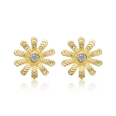 14k Gold over Sterling Silver Cubic Zirconia Chevron Flower Stud Earrings