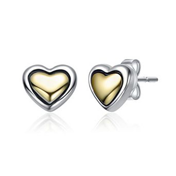 Sterling Silver Two-Tone Heart Design Stud Earrings