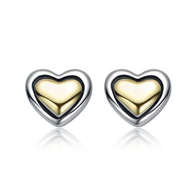 Sterling Silver Two-Tone Heart Design Stud Earrings