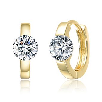14k Gold over Sterling Silver Clear Cubic Zirconia Hoop Earrings