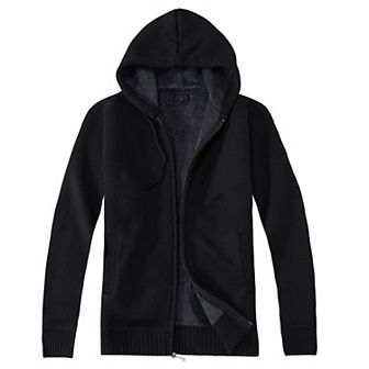 Gioberti Men's Full Zip Knitted Regular Fit Hoodie with Sherpa Lining