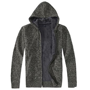 Gioberti Men's Full Zip Knitted Regular Fit Hoodie with Sherpa Lining