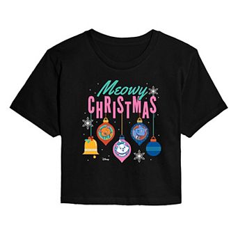 Juniors' Disney's The Aristocats Meowy Christmas Cropped Tee