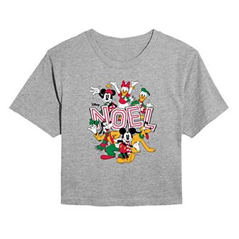 Juniors' Disney's Mickey & Friends Noel Cropped Tee