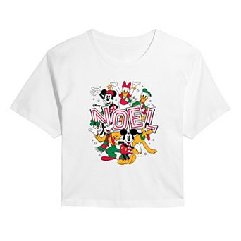 Juniors' Disney's Mickey & Friends Noel Cropped Tee