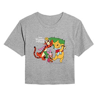 Juniors' Disney's Winnie The Pooh Christmas Tree Cropped Tee