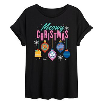 Juniors' Disney The Aristocats Meowy Christmas Oversized Tee
