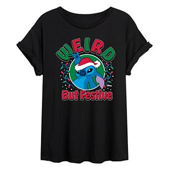 Juniors' Disney's Lilo & Stitch Weird But Festive Oversized Tee