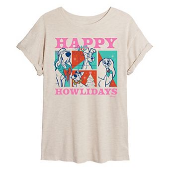 Juniors' Disney's Lady and the Tramp Happy Howlidays Oversized Tee