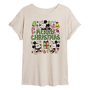 Juniors' Disney's Mickey Mouse Merry Christmas Oversized Tee