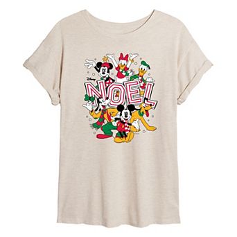 Juniors' Disney's Mickey & Friends Noel Oversized Tee