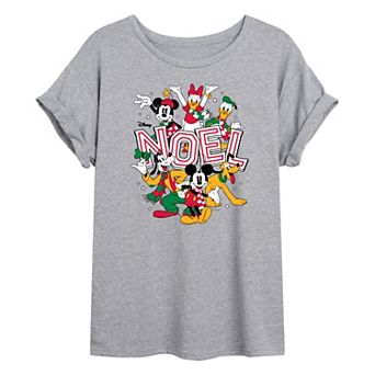 Juniors' Disney's Mickey & Friends Noel Oversized Tee