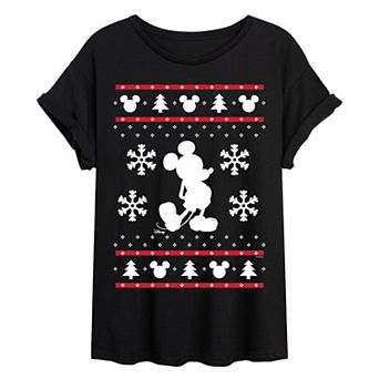 Juniors' Disney's Mickey Mouse Christmas Oversized Tee