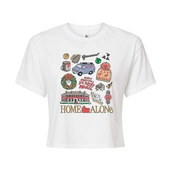 Juniors' Home Alone Icon Collage Cropped Tee