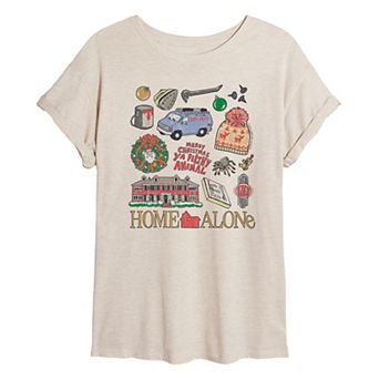 Juniors' Home Alone Icon Collage Oversized Tee