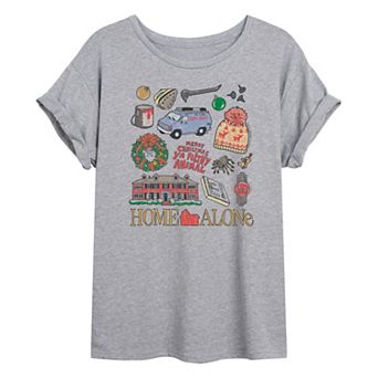 Juniors' Home Alone Icon Collage Oversized Tee