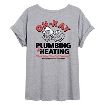 Juniors' Home Alone Oh-Kay Plumbing & Heating Oversized Tee