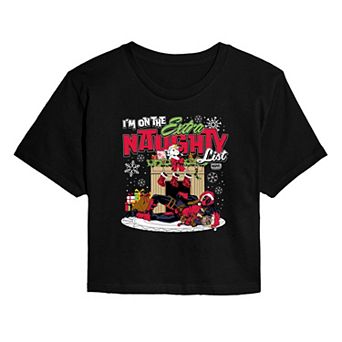 Juniors' Marvel Deadpool Extra Naughty List Cropped Tee