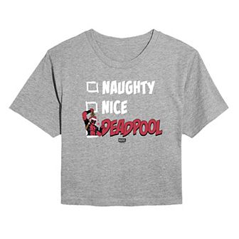 Juniors' Marvel Deadpool Naughty & Nice List Cropped Tee