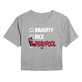 Juniors' Marvel Deadpool Naughty & Nice List Cropped Tee