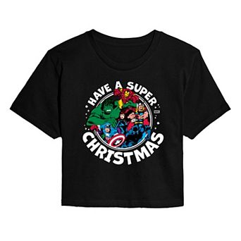 Juniors' Marvel Have A Super Christmas Cropped Tee