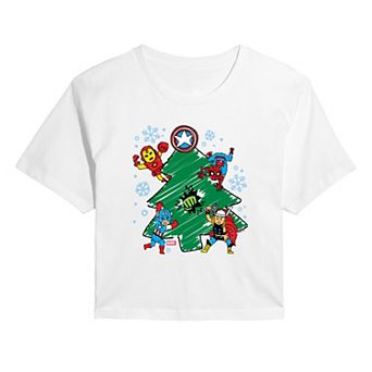 Juniors' Marvel Christmas Doodles Cropped Tee