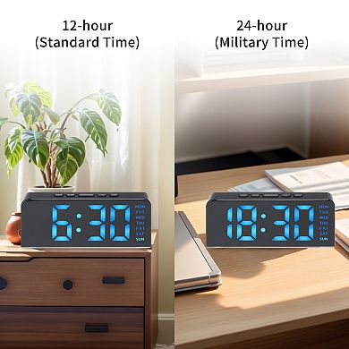 2Pcs Digital Dual Alarm Clock w Night Light Day of Week Temperature Dimmable 12/24H 6.3x2.6x1.6 inch