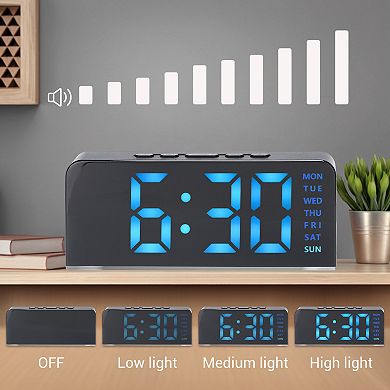 2Pcs Digital Dual Alarm Clock w Night Light Day of Week Temperature Dimmable 12/24H 6.3x2.6x1.6 inch