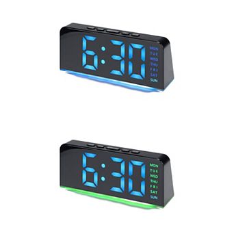 2 pc Digital Dual Alarm Clock w Night Light Day of Week Temperature Dimmable 12/24H 6.3x2.6x1.6 inch