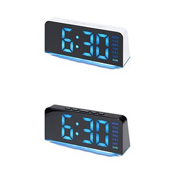 2 pc Digital Dual Alarm Clock w Night Light Day of Week Temperature Dimmable 12/24H 6.3x2.6x1.6 inch