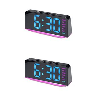 2 pc Digital Dual Alarm Clock w Night Light Day of Week Temperature Dimmable 12/24H 6.3x2.6x1.6 inch