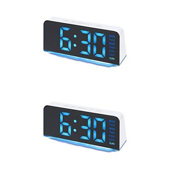 2 pc Digital Dual Alarm Clock w Night Light Day of Week Temperature Dimmable 12/24H 6.3x2.6x1.6 inch