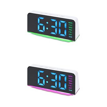 2 pc Digital Dual Alarm Clock w Night Light Day of Week Temperature Dimmable 12/24H 6.3x2.6x1.6 inch
