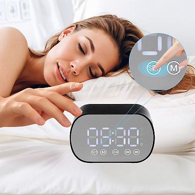 2Pcs Small Dual Digital Alarm Clock, Mirror Alarms with FM Radio and Speaker Function 3.3x2x1.6 inch