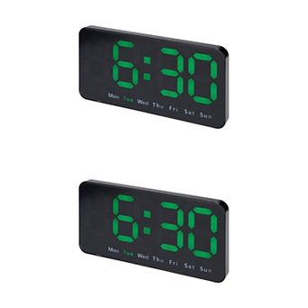 2 pc Digital Dual Alarm Clock, Big Number Display Dimmable Temperature, Day of Week 8.3x4.3x1.2 inch