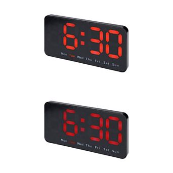 2 pc Digital Dual Alarm Clock, Big Number Display Dimmable Temperature, Day of Week 8.3x4.3x1.2 inch