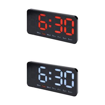 2 pc Digital Dual Alarm Clock, Big Number Display Dimmable Temperature, Day of Week 8.3x4.3x1.2 inch
