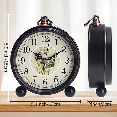 2Pcs Vintage Desk Clock, Silent Retro Silent Clocks, Battery Operated for Bedroom, 5.9x5.1x2 inch