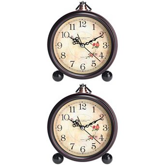 2 pc Vintage Desk Clock, Silent Retro Silent Clocks, Battery Operated for Bedroom, 5.9x5.1x2 inch
