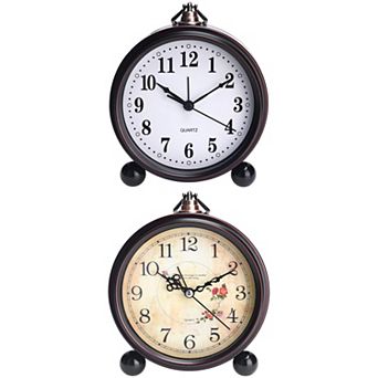 2 pc Vintage Desk Clock, Silent Retro Silent Clocks, Battery Operated for Bedroom, 5.9x5.1x2 inch